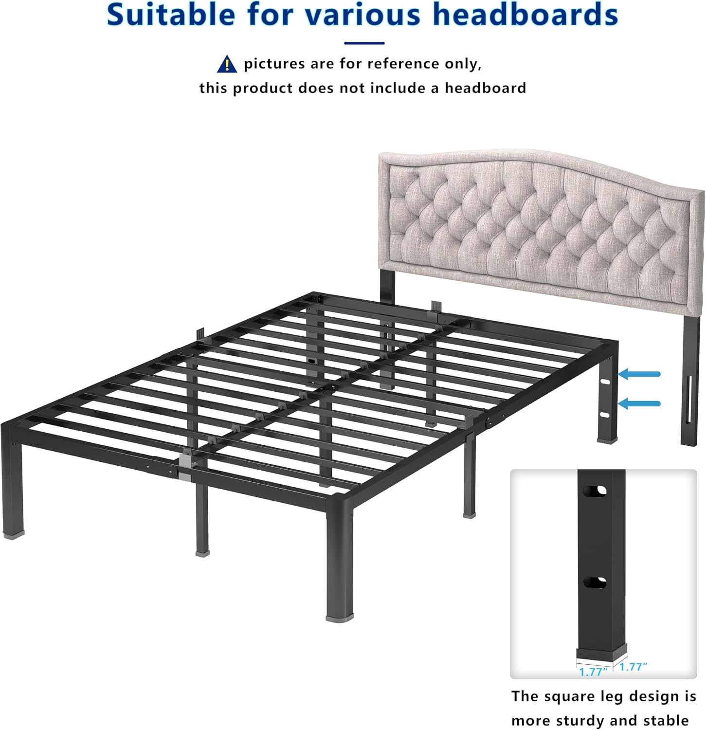 yookare Calking Platform Bed Frame,14' Heavy Duty Metal Mattress Foundation, Rounded Safety Corners & Recessed Legs,Mattress Retainers,Easy Assembly,Noise Free Steel Slat Support,No Box Spring Needed