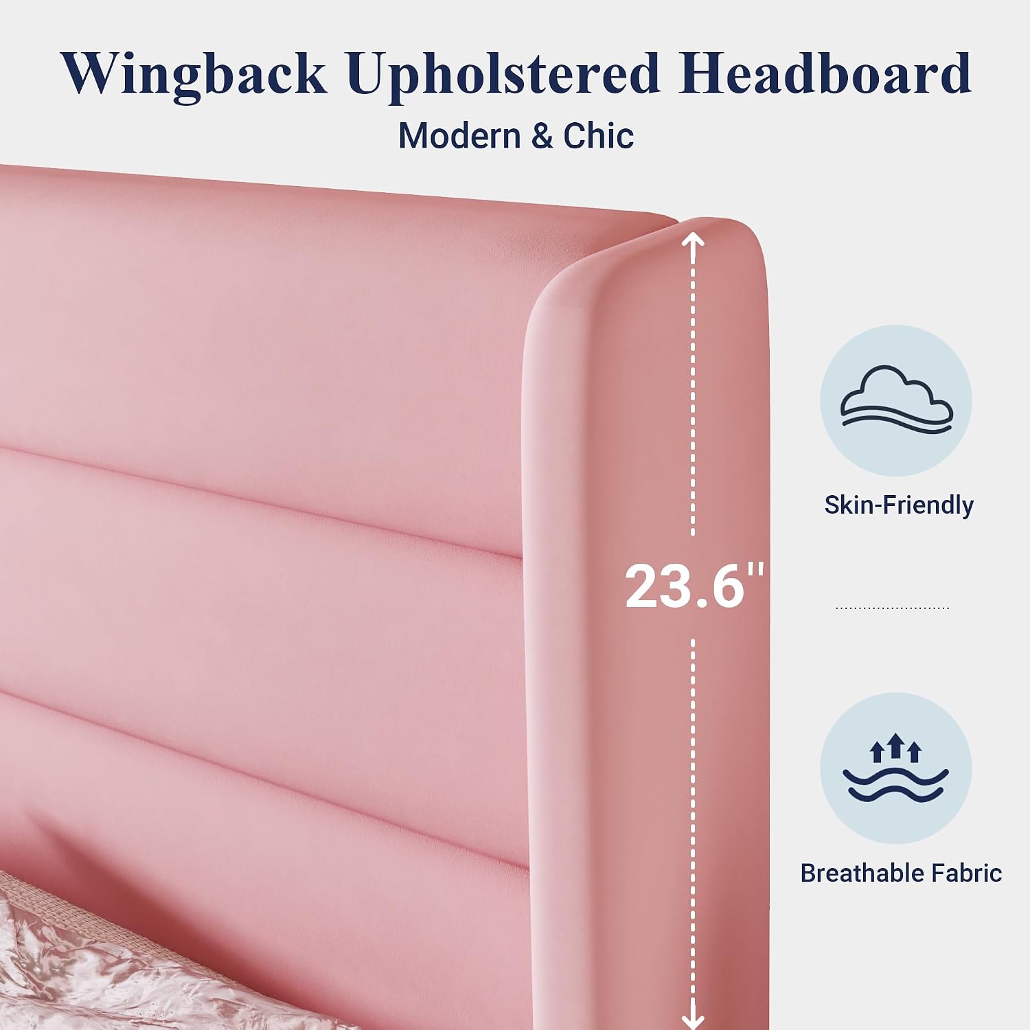 Allewie King Size Platform Bed Frame with Velvet Upholstered Wingback Headboard, No Box Spring Needed, Under Bed Storage Space, Strong Wooden Slats, Modern Mattress Foundation, Easy Assembly, Pink