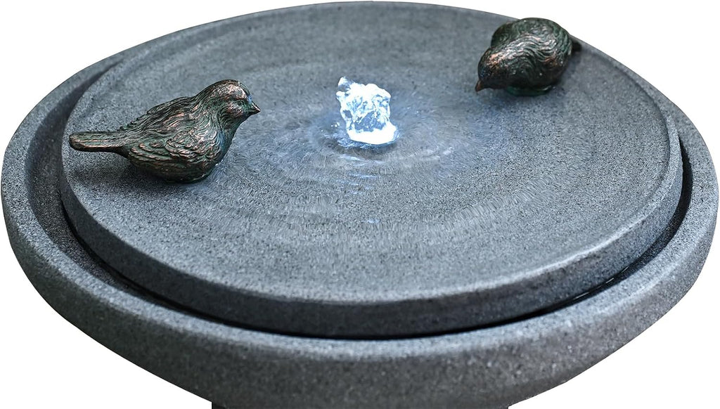 30.7' Outdoor Garden Floor-Standing Water Fountain with LED Light and Pump, Two Birds Embossed Pattern Pedestal Ceramic Watefall for Patio, Backyard, Deck, Porch and Home Art Decor (30.7' Two Birds)
