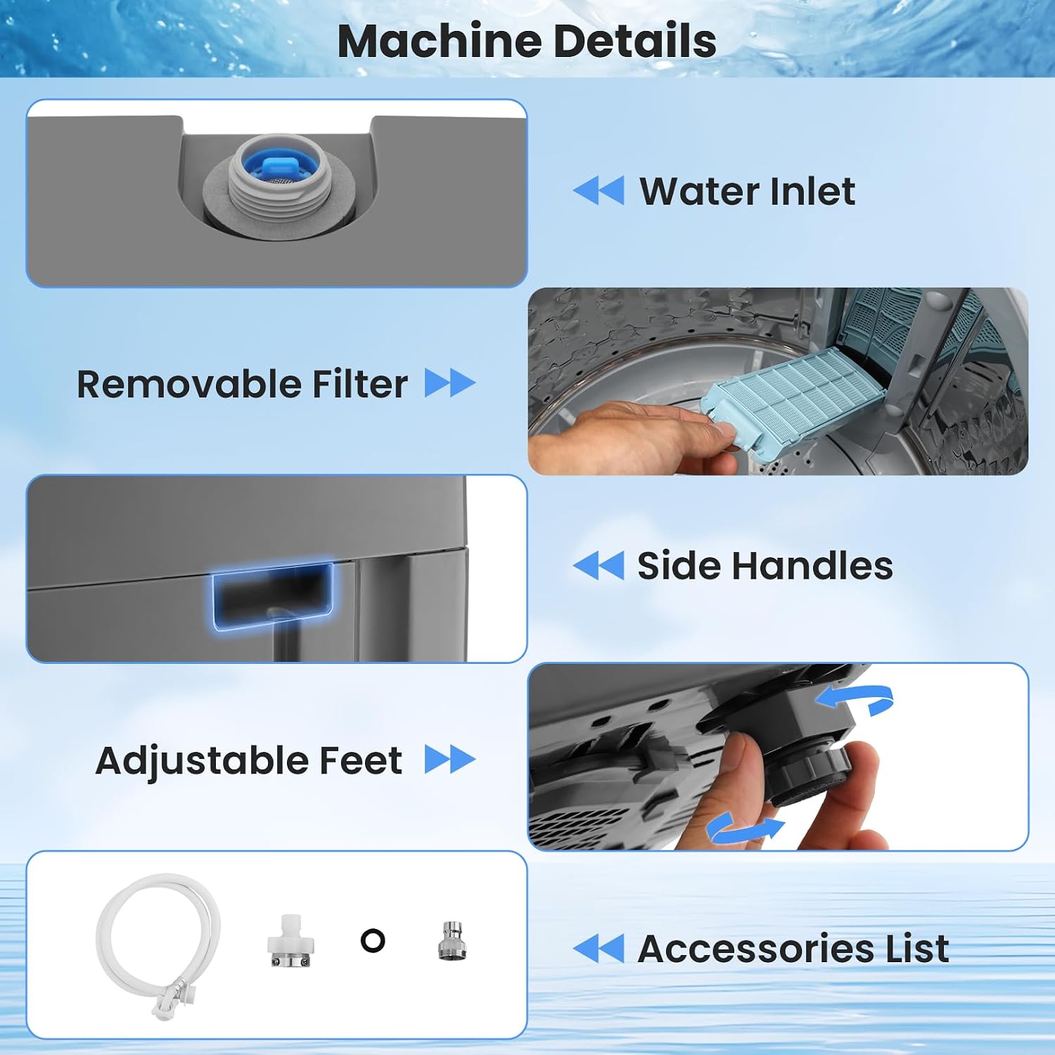 Nictemaw 2.4 Cu.ft Portable Washing Machine, 17.8 lbs Capacity Full Automatic Washing Machine with 10 Wash Programs, LED Display & Drain Pump, Portable Washer for Apartments, RV, Dorm, Home