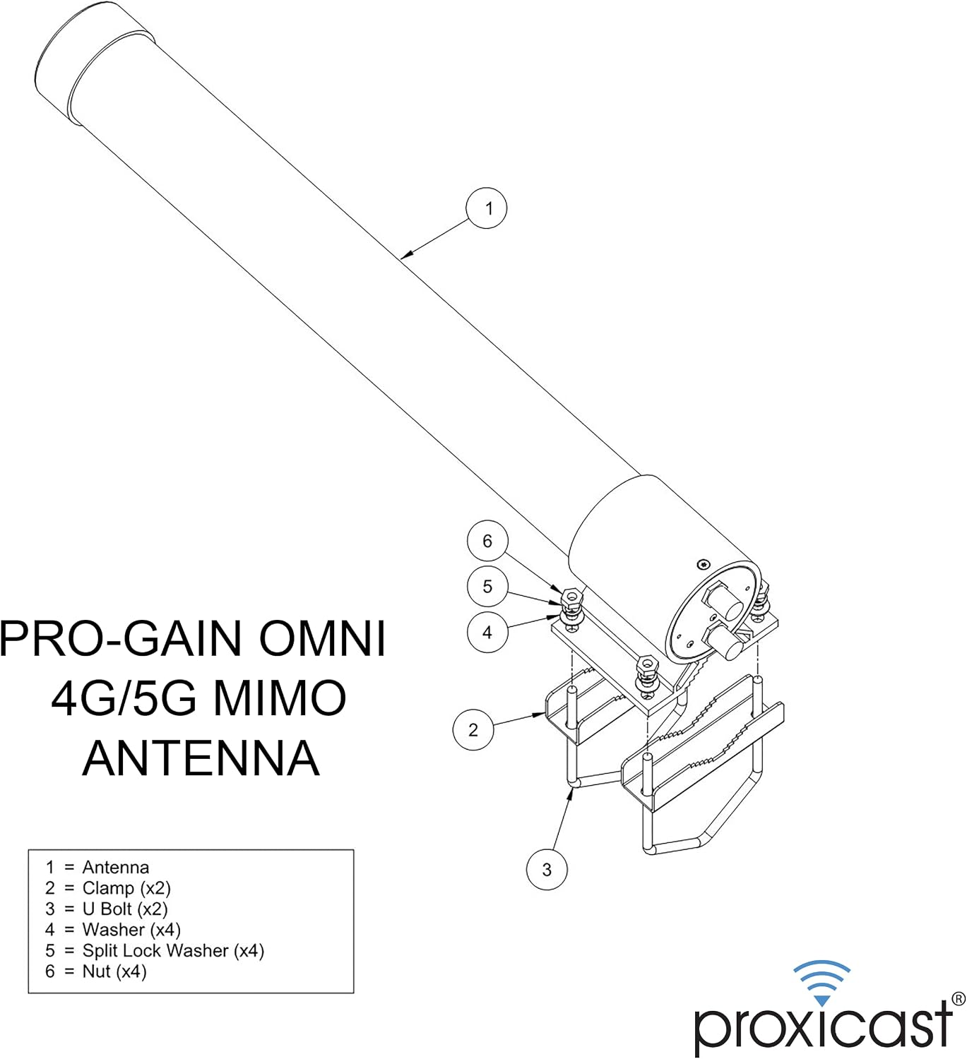 Proxicast Pro-Gain 4G / 5G MIMO Antenna - Wide-Band Omni-Directional for Cellular Modems & Routers on Verizon, ATT, T-Mobile, Telus, Bell Canada, Rogers, Movistar, Telcel, Claro (ANT-127-05M Carbon)