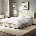 Queen Size Storage Bed Frame with 2 Drawers, Ivory Velvet Upholstered Wingback Platform Bed, Vertical Channel Tufted Headboard, Metal Frame Support, No Box Spring Needed | 2 Drawers, Metal Frame Support, No Box Spring Needed, Quick-Setup Tooling