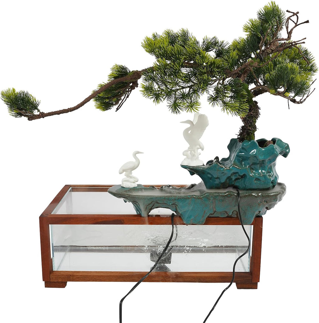 Tabletop Water Fountains Indoor-Rockery Humidifier with Led Light, Tabletop Fountains and Waterfalls Indoor with Fish Tank, Feng Shui Office Home Decor for Good Luck Wealth, Meditation