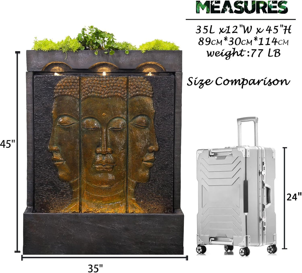 Tankana Zen Buddha Outdoor Fountain - Large Indoor Water Fountains Waterfall with Planting Groove Wall Water Feature for Garden Patio Backyard Deck Lawn Home Decor, 45 inchesTall, Gold