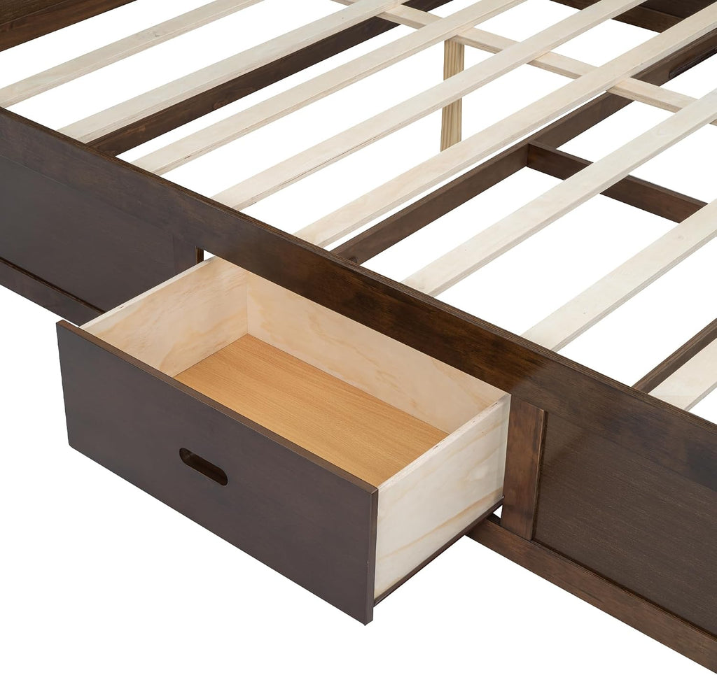 VilroCaz Wood King Size Platform Bed with Storage Headboard and USB Port, Modern Platform Bed Captain's Bed Frame with 2 Drawers, Sturdy Slats Support, Maximize Space (Antique Wood-M4)