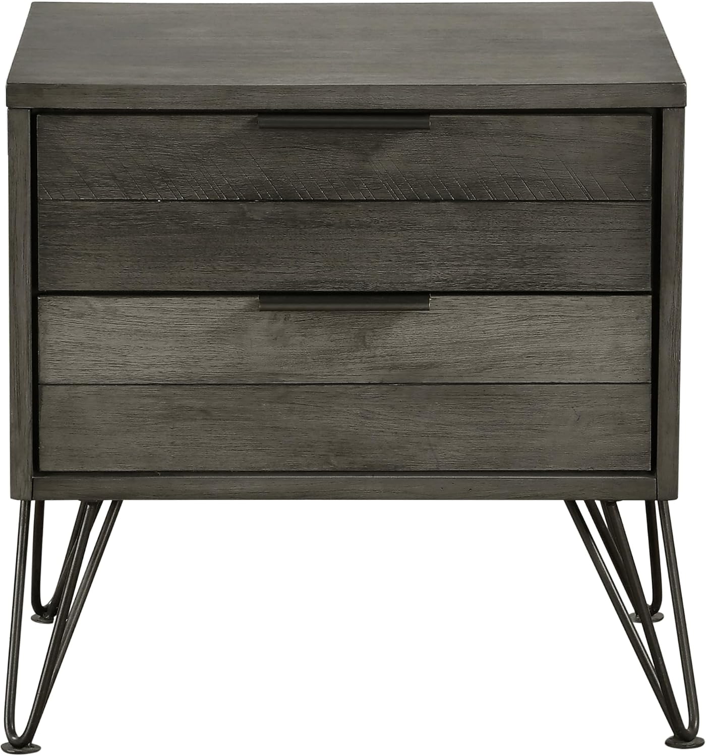 5-Piece Modern Queen Size Bed Set Panel Gray Finish Solid Acacia Wood Metal Legs Bedroom Furniture
