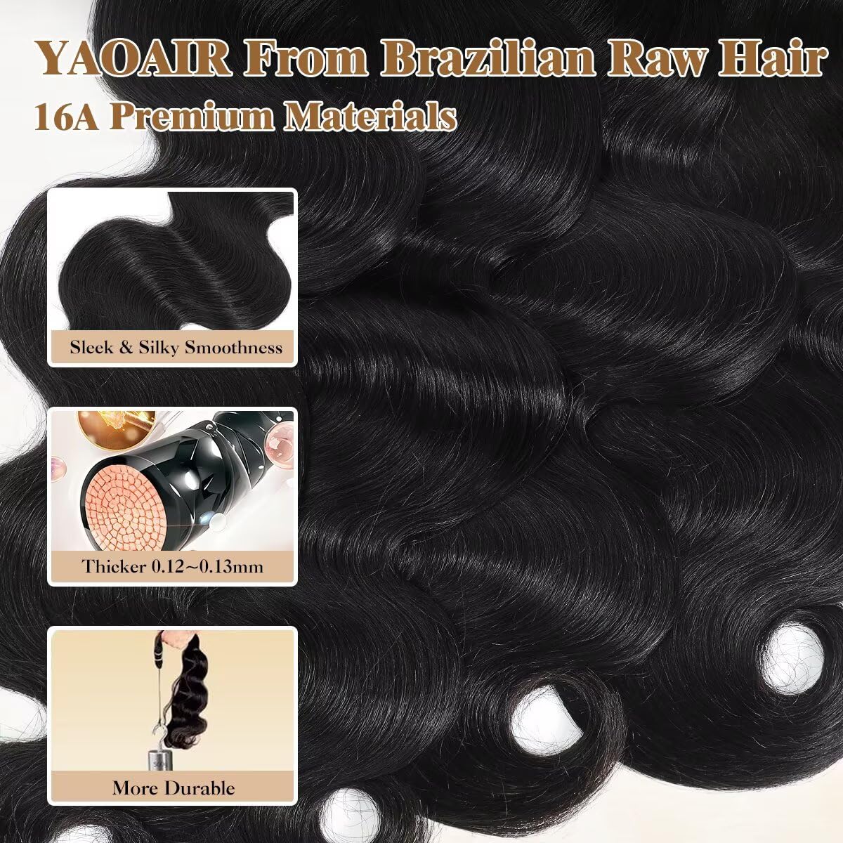 16A Raw Human Hair Bundles,3 Bundles 14 16 18 Inch Body Wave Bundles Human Hair,100% Unprocessed Brazilian Virgin Hair,Quick Weave,Hair Extensions Natural Black For Women,3X Longer Lifespan