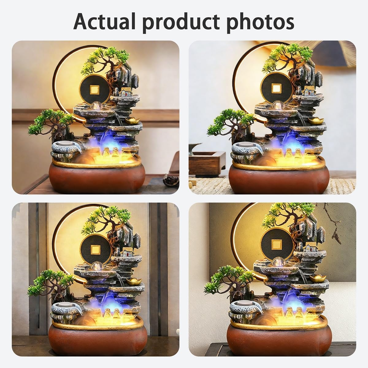 Table Fountain, Waterfall Tabletop, Water Fountain Indoor Decoration, Tabletop Decors, Features Indoor Decor, for Home Office Bedroom Relaxation(12.4x8x17.7in)