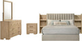 Coaster Home Furnishings - Arielle - Wood - 4-Piece Bedroom Set with Storage Bed, Tufted Headboard, Bookcase Panels and Transitional Style - Bedroom - Eastern King Size - Light Oak - 223111KE-S4