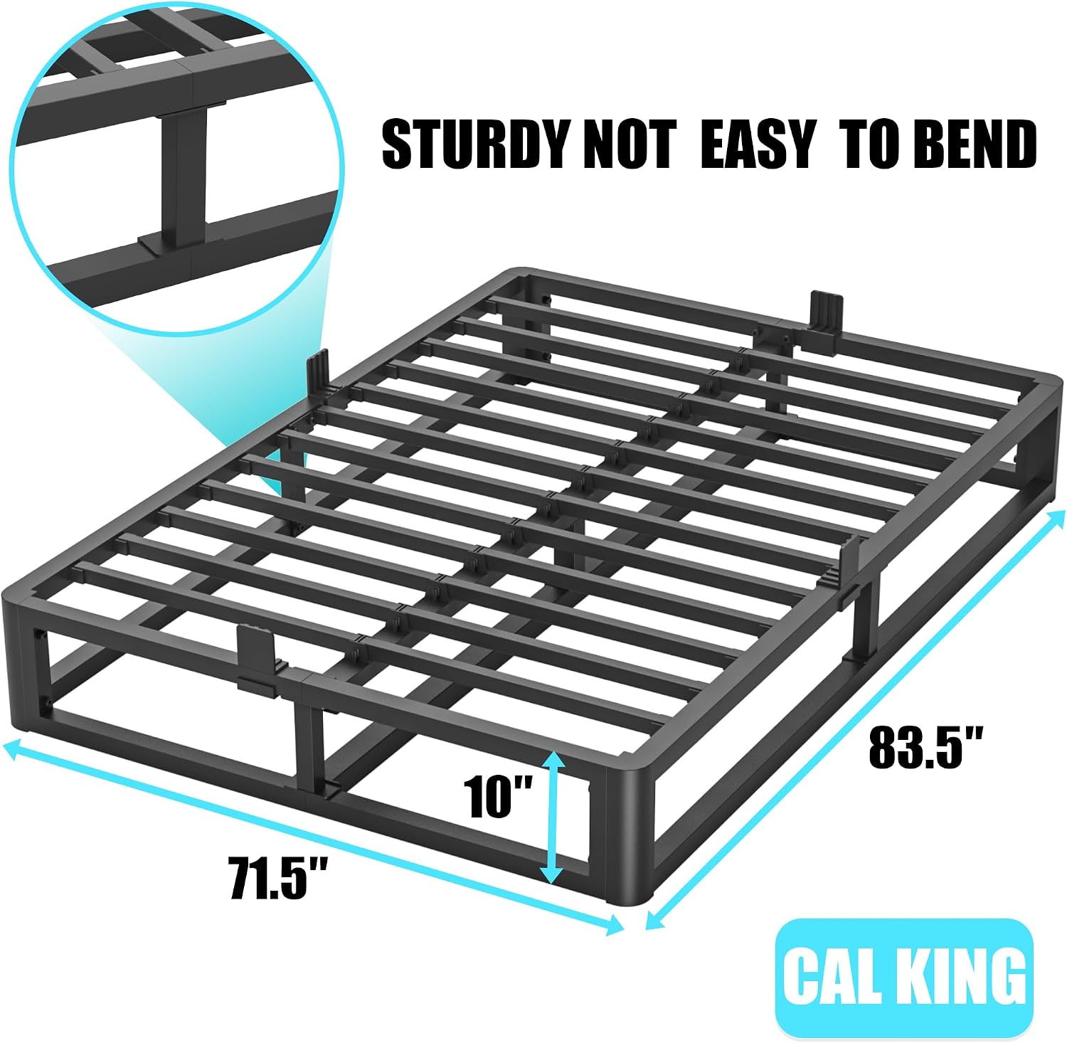 Firpeesy Upgrade Anti Bending and Round Corner Legs 10 inch Metal California King Bed Frame 3500 LBS Heavy Steel Slats Support Platform Bed Frame No Box Spring Needed Platform Noise Free Easy Assembly