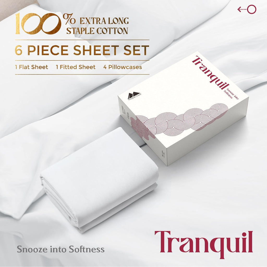 Mayfair Linen 100% Egyptian Cotton California King Sheet Sets - Luxury 800 Series Tranquil Collection Egyptian Cotton Cal King Sheets (6 PC, Ivory), Soft Cooling 16' Deep Pocket Hotel Sheet Set