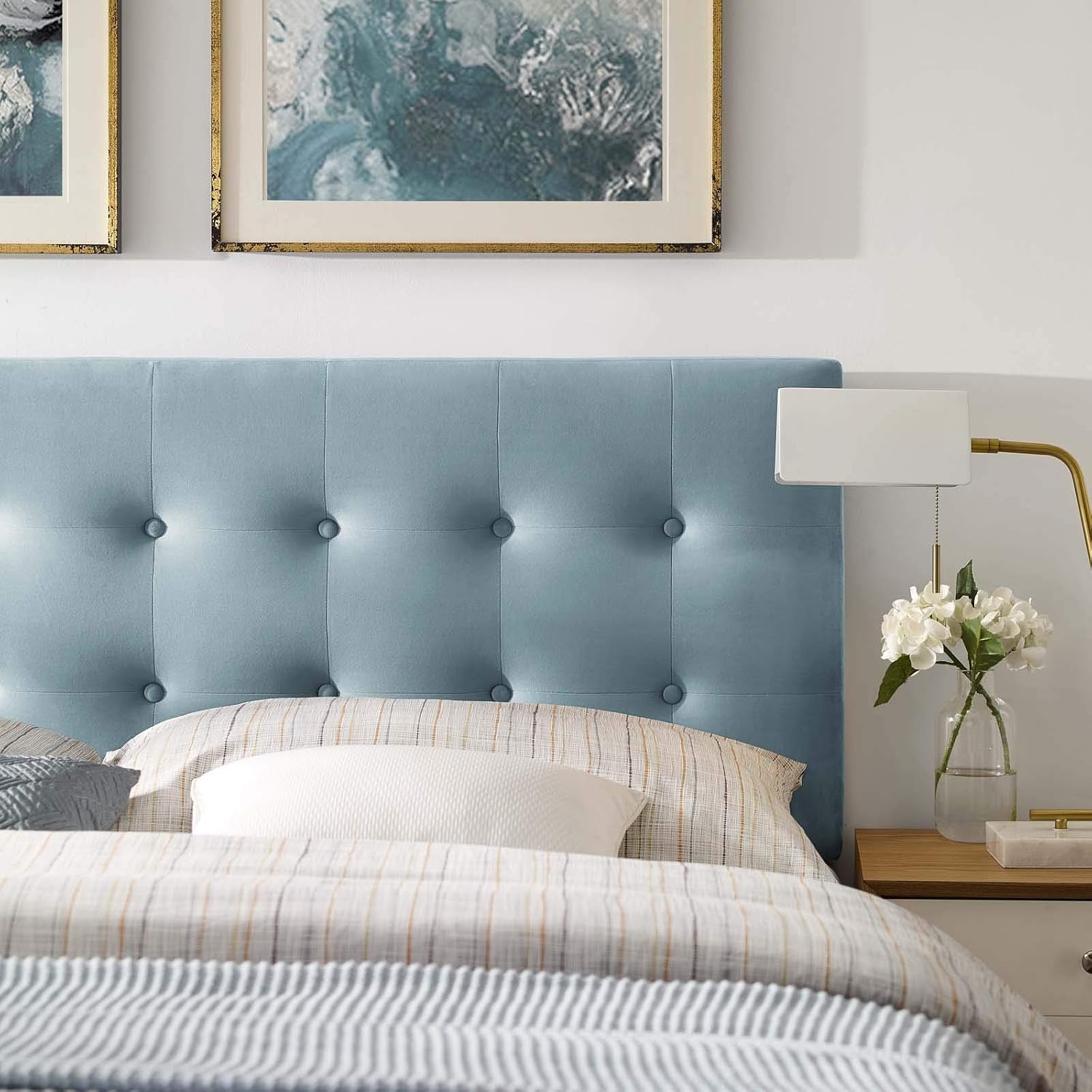 Modway Emily Queen Biscuit Tufted Performance Velvet Headboard, Light Blue