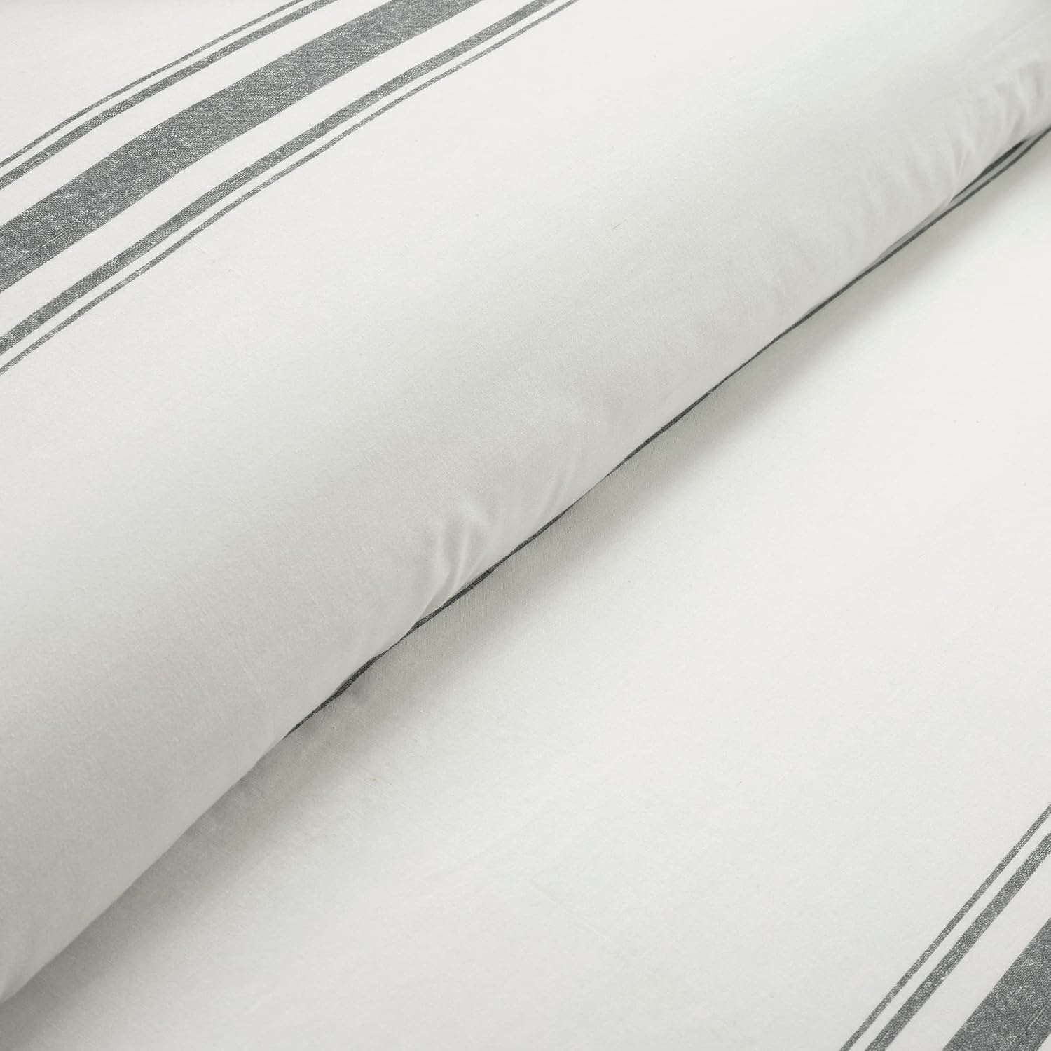 Lush Decor Farmhouse Stripe Reversible Cotton Duvet Cover Set 3 Piece Set, King Dark Gray - Bedding Set - Striped Duvet Cover King Size - Farmhouse Decor