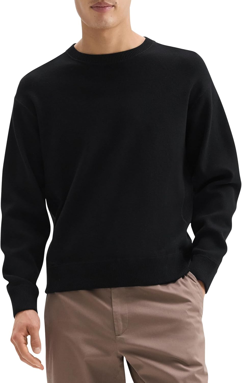 Theory Mens Relax Crewneck Long Sleeve in Light Bilen Black X-Large