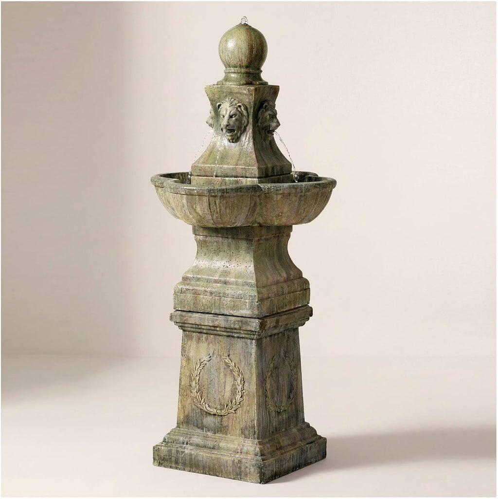 Royal Lion 54' High Large Italian Outdoor Decor Faux Stone Floor Fountain Standing Pedestal Tall Bubbler Water Feature for Outside Garden Patio Yard Backyard Porch Deck Relaxation - John Timberland