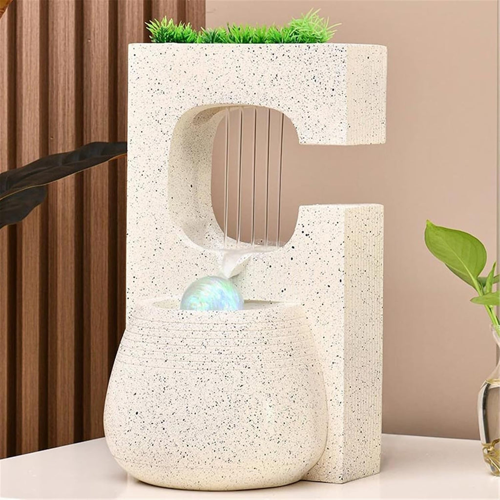Tabletop Fountain Waterfall Minimalist Tabletop Fountain Water Features Indoor Waterfall Fountains for Home Office Decoration(Beige)