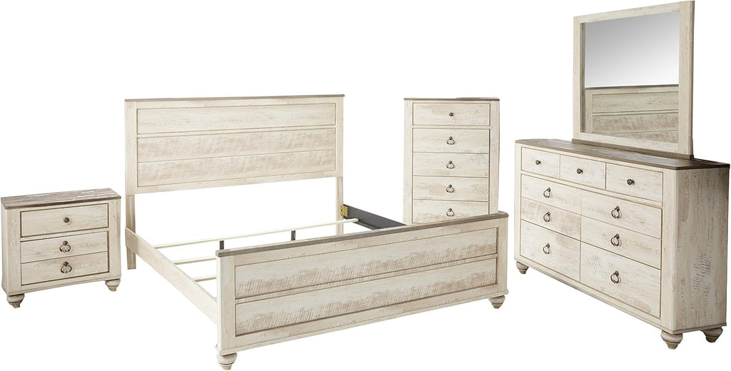 Roundhill Furniture Imerland Contemporary White Wash Finish 5 Piece Bedroom Set