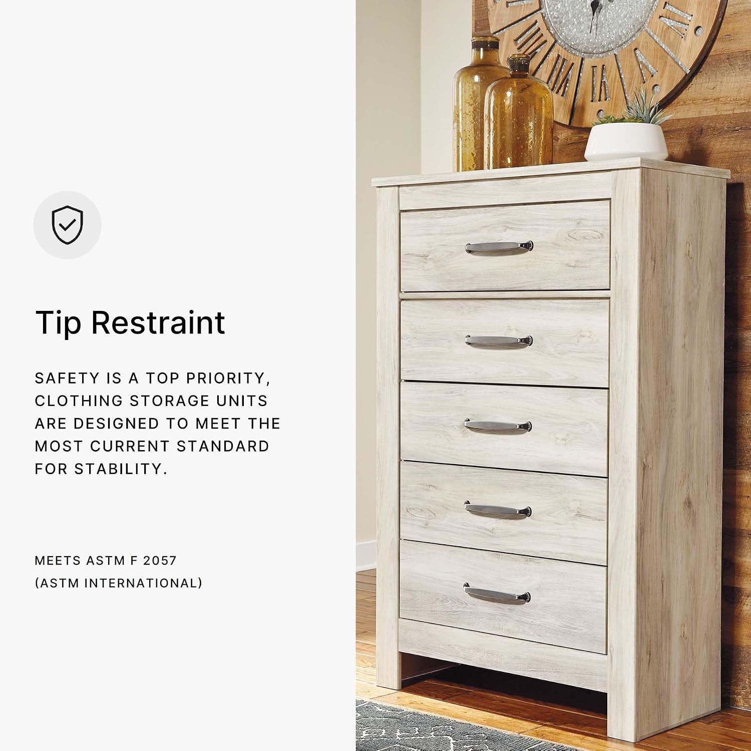 Signature Design by Ashley Bellaby Vintage Farmhouse 5 Drawer Chest of Drawers, Whitewash