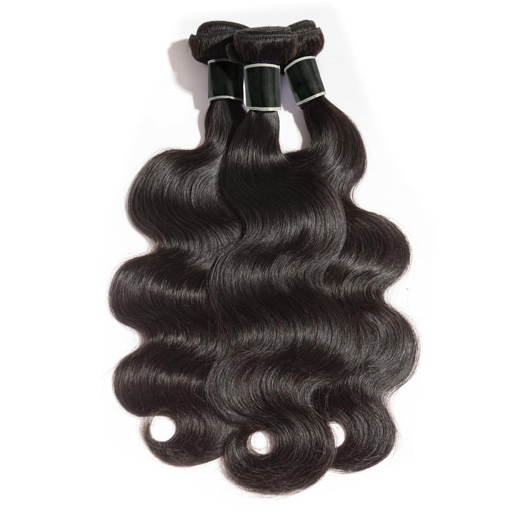 ASHINE Human Hair Bundles Body Wave, Unprocessed Cambodian Raw Hair Bundles for Women Natural Black 26 28 30 Inch, Keep Soft and Silky After Multiple Washes