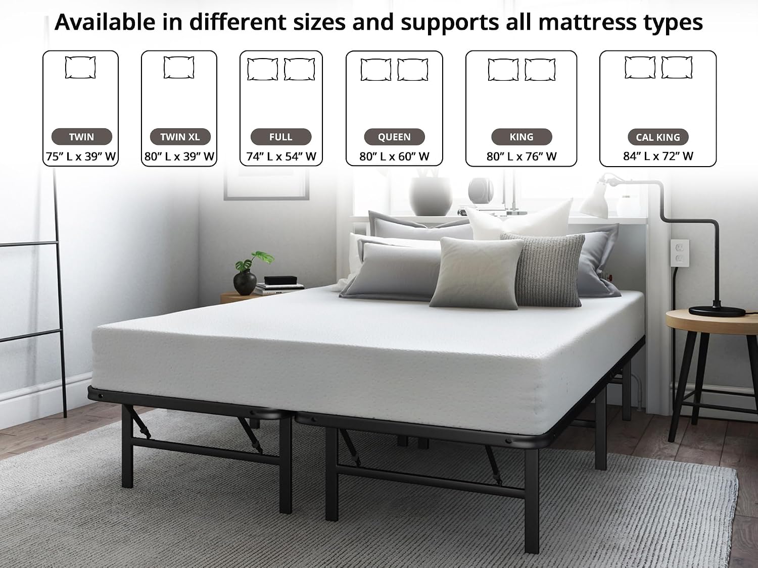 Hercules Folding Metal Bed Frame, 14 Inch Platform Mattress Foundation, King