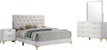Coaster Home Furnishings Kendall 4-piece Modern Bedroom Set Queen Size Upholstered Tufted Bed Frame Velvet Upholstery Nightstand Dresser and Mirror White 224401Q-S4