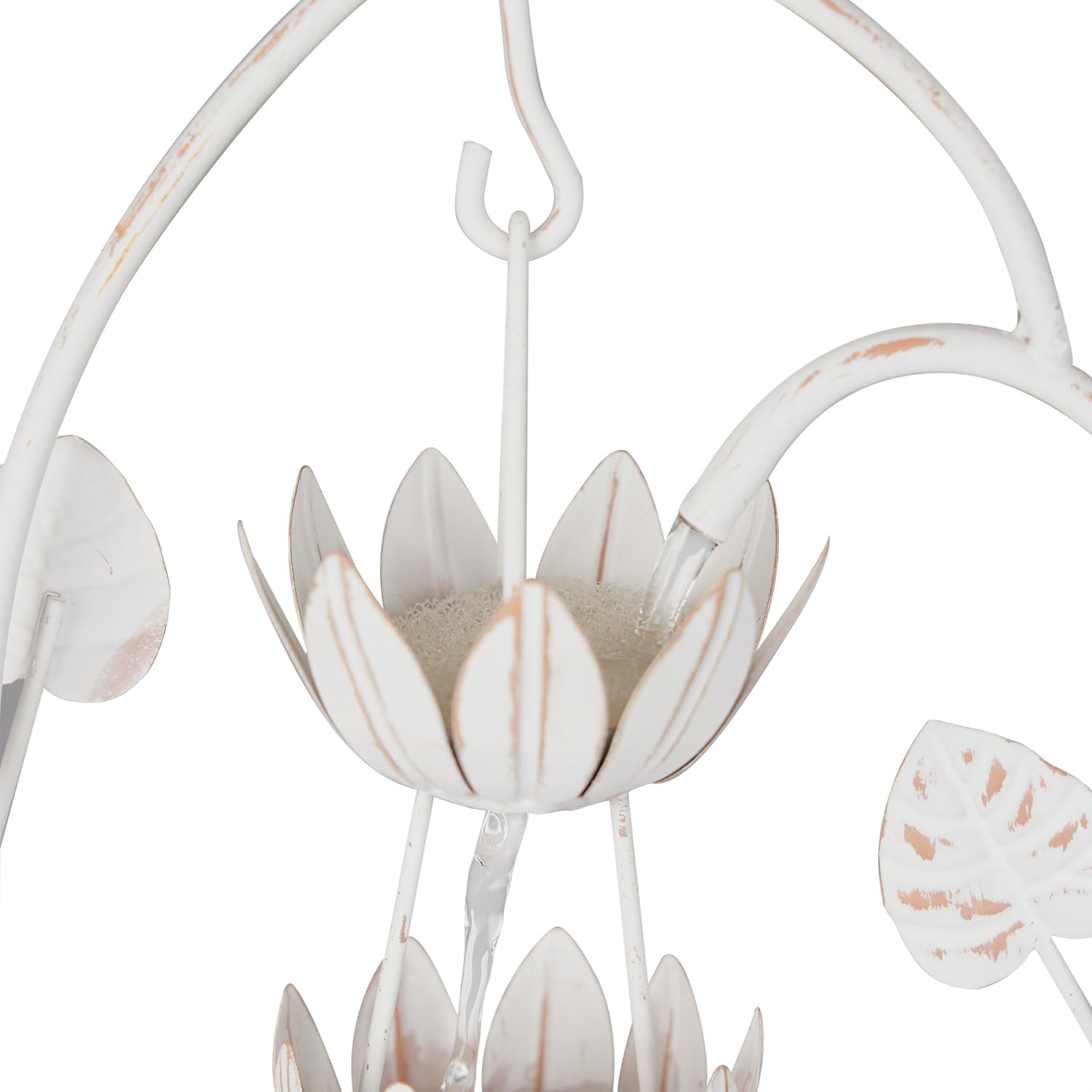 Alpine Corporation 30' Tall Metal Rustic Water Fountain with Decorative Flower, Cascading Waterfall Feature for Gardens, Patios, and Outdoor Decor, White