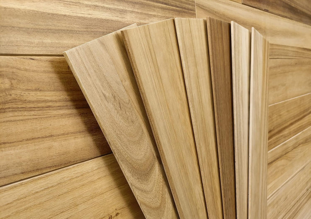 COLAMO 10pcs Faux Teak Peel and Stick Wood Panels for Wall, Vintage Farmhouse Adhesive Shiplap Boards for RV Backsplash, Living Room, Bed Room, Accent Wall, Self Stick On Wooden Paneling(12.4sqft)