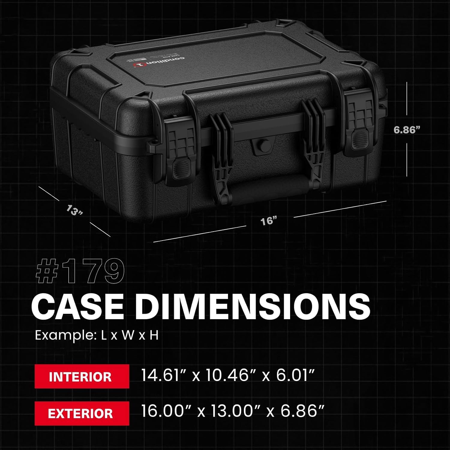 Condition 1 16' Pistol Case, Model 179, Heavy Duty Waterproof Hard Gun Case with Slot Mag with Pre-Cut Foam