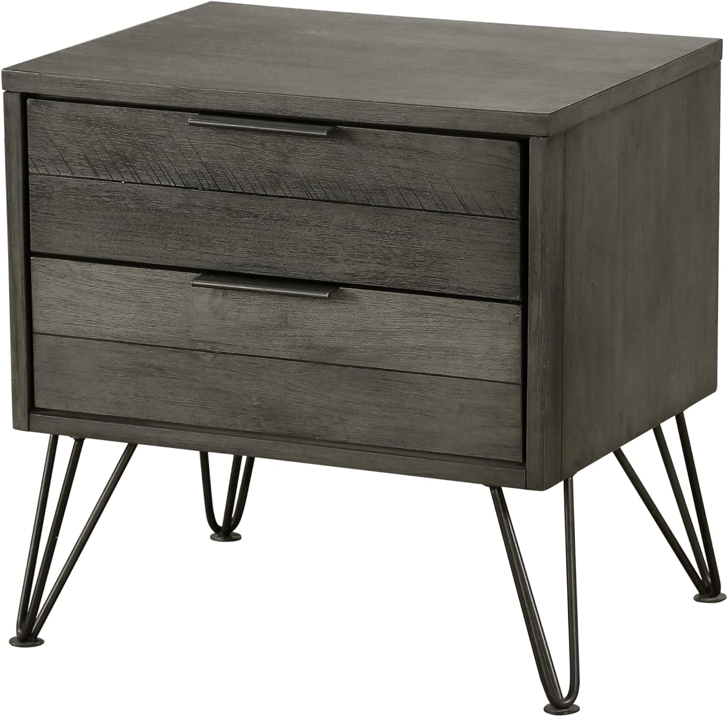 5-Piece Modern Queen Size Bed Set Panel Gray Finish Solid Acacia Wood Metal Legs Bedroom Furniture