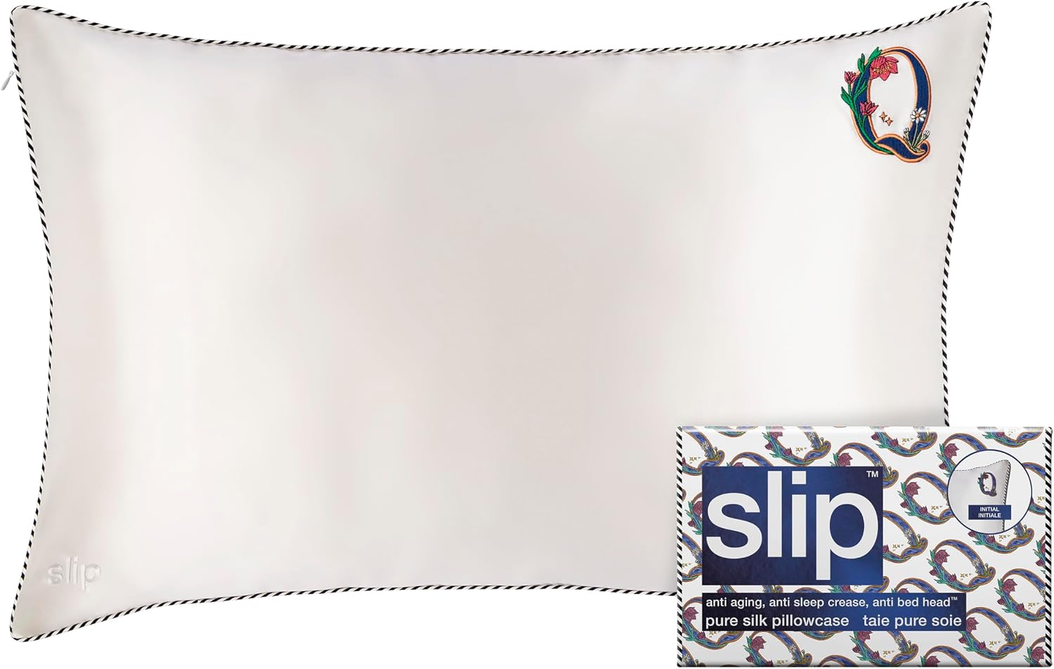 slip The Original Queen Pure Silk Pillow Case - 100% Pure 22 Momme Mulberry Silk - Queen Standard Size - Anti-Aging, Anti-BedHead, Anti-Sleep Crease, Initial Collection: Letter Q (20' x 30')