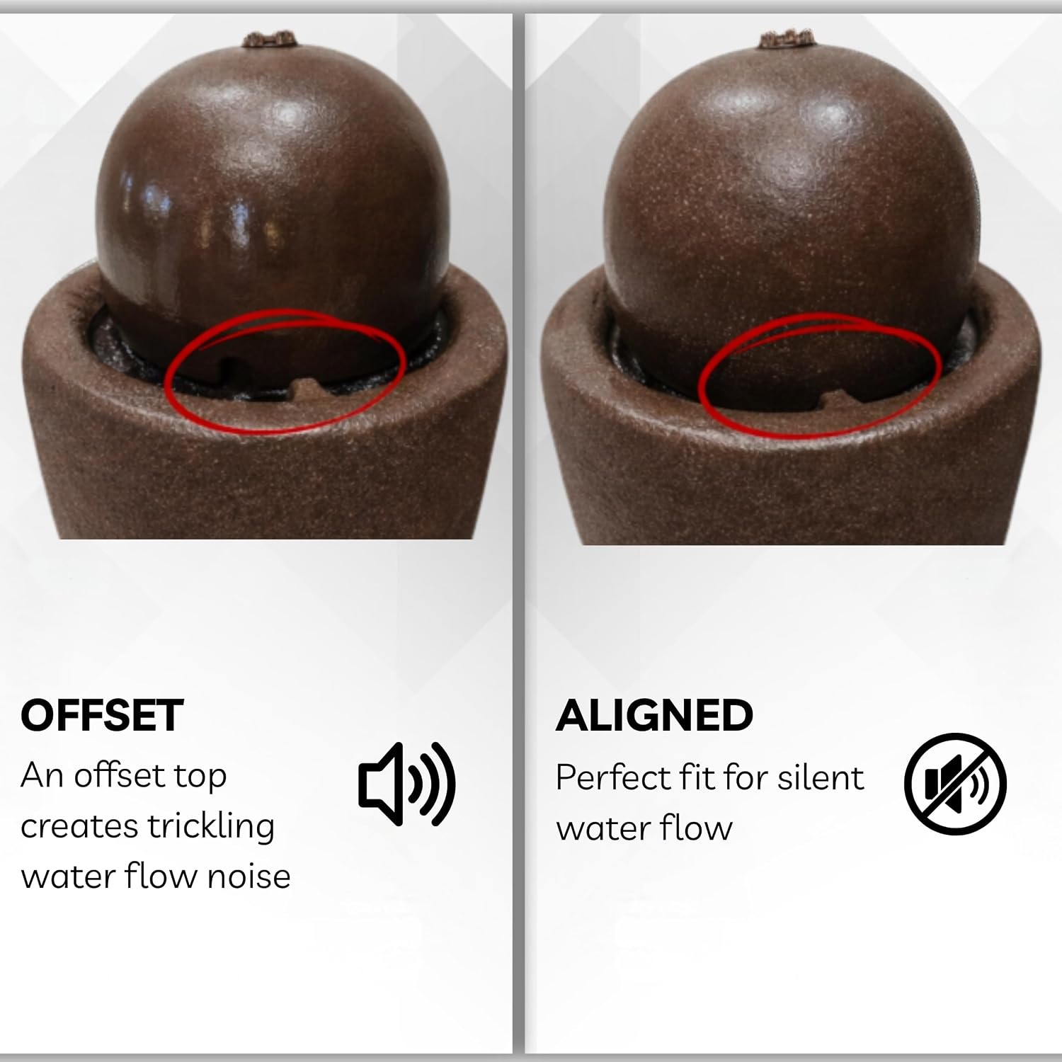 XBrand 25.98' H Round Stone Indoor/Outdoor Modern Stone Textured Sphere Water Fountain w/LED Lights, Zen Bubbling Ball Water Feature for Garden Patio Porch - Brown