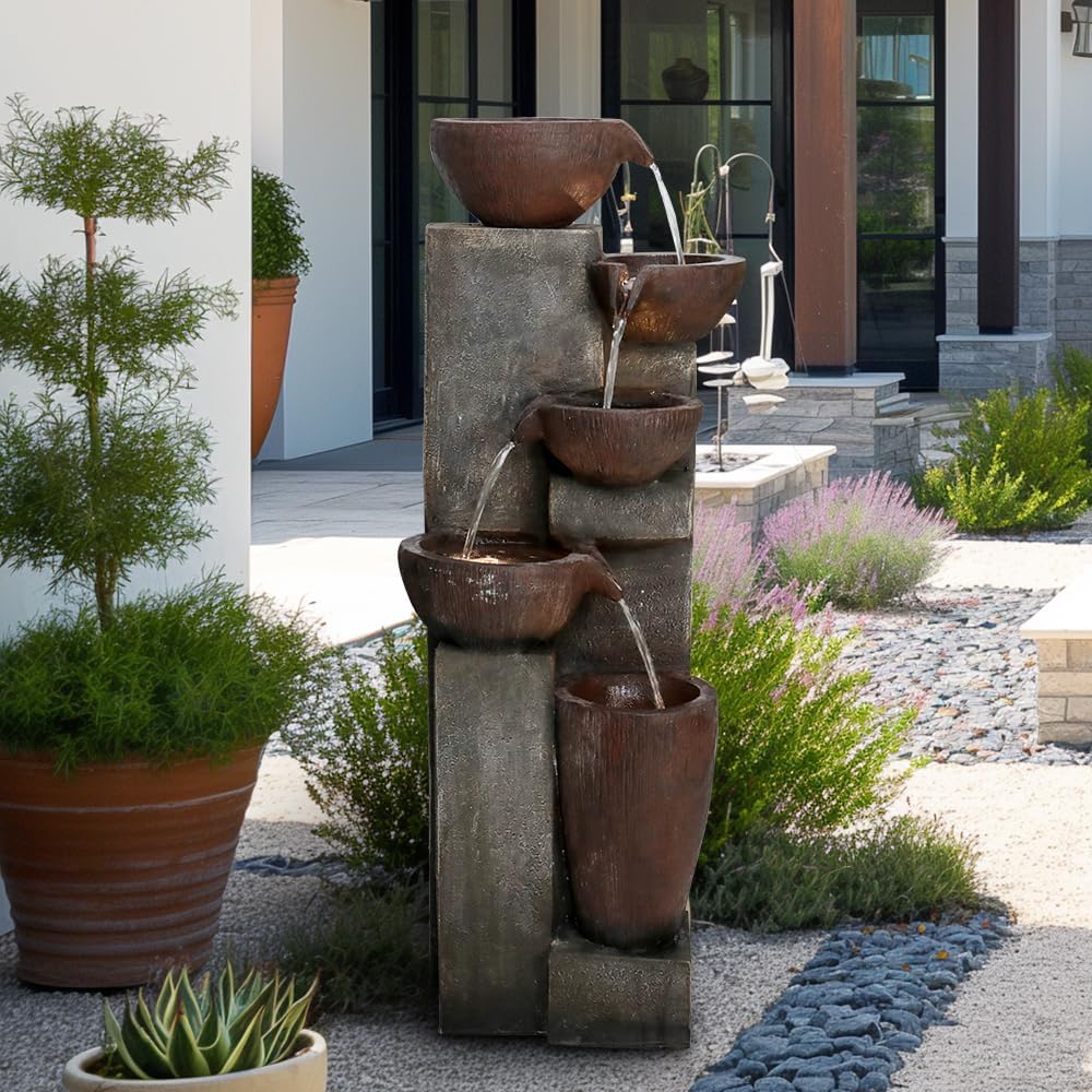 Naturefalls 39.7' Tall Outdoor Water Fountain and Waterfalls - Large Garden Fountain with LED Lights, 5-Tier Cascading, Indoor and Outdoor Fountains for Garden, Patio, Deck, Porch, Backyard and Home