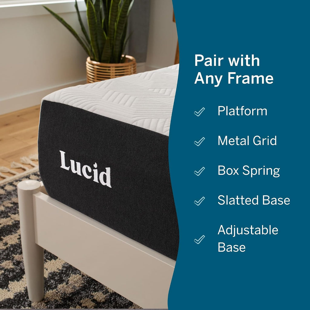 Lucid 10 Inch Memory Foam Mattress - Medium Feel - Infused with Refreshing Bamboo Charcoal and Cooling Gel - Bed in a Box - Temperature Regulating - Pressure Relief - Breathable - California King Size