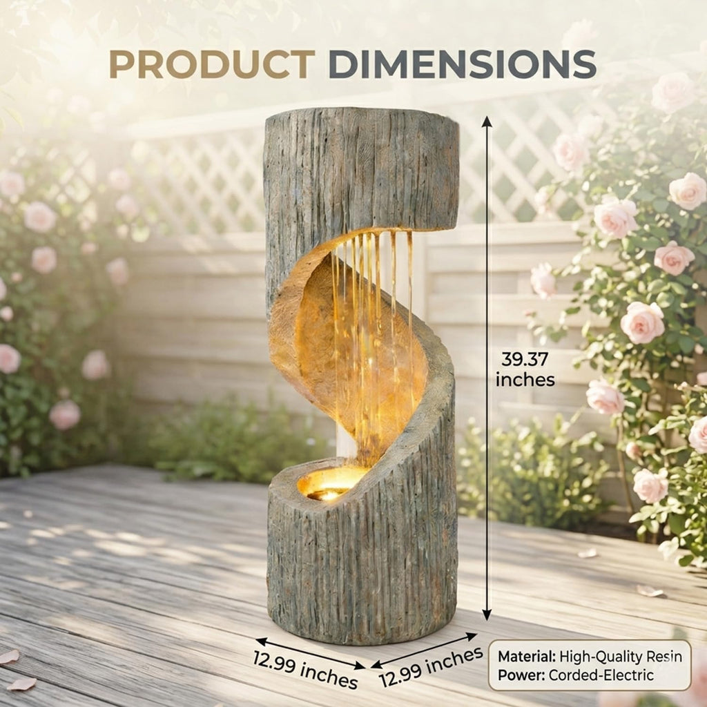 Outdoor Decorative Garden Fountain with LED Lights,39.4-inch High-Rotation Fountain Water Feature