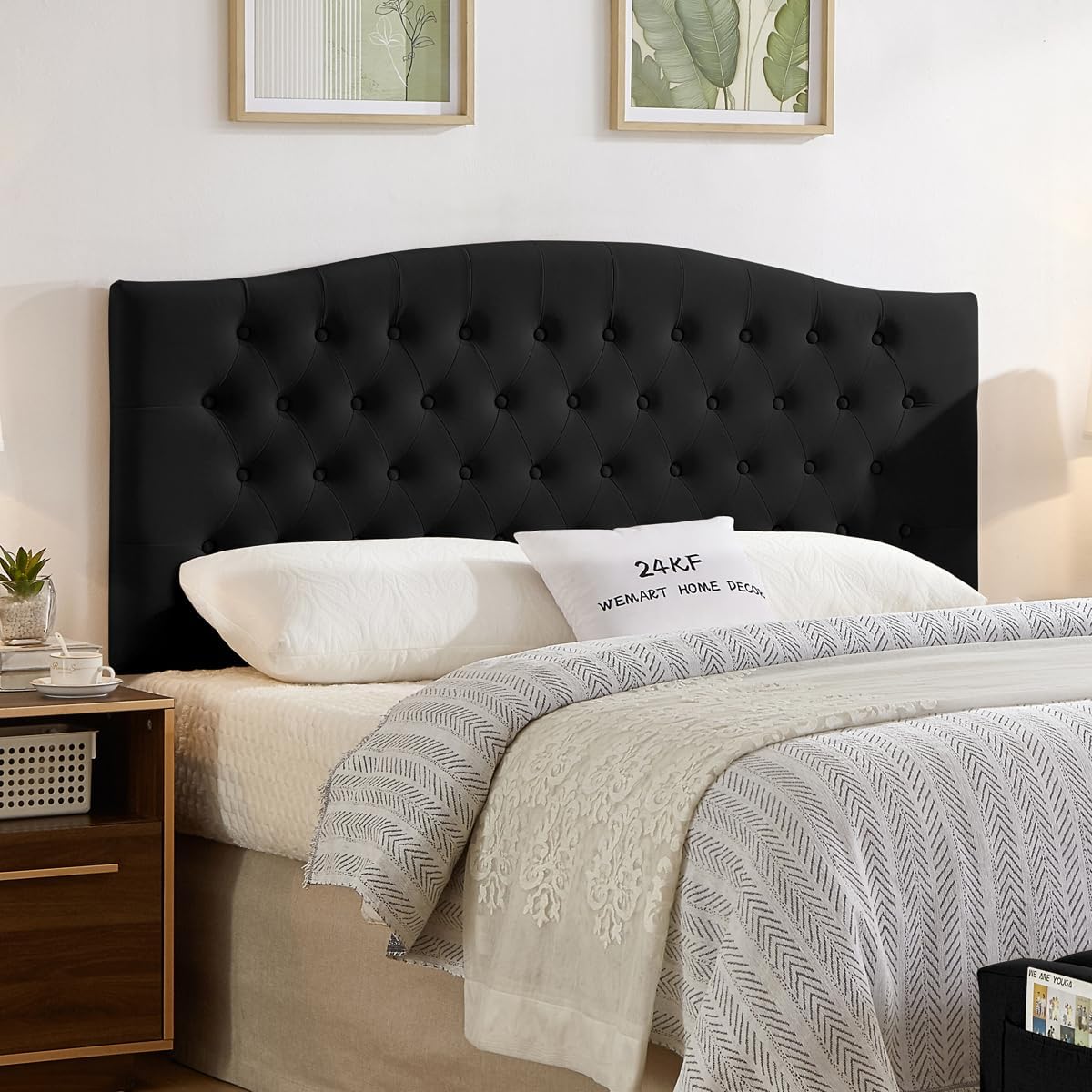 24KF Upholstered Tufted Button Wall Mounted Velvet Headboard,Comfortable Fashional Headboard Queen/Full Size,6058-Q-Black