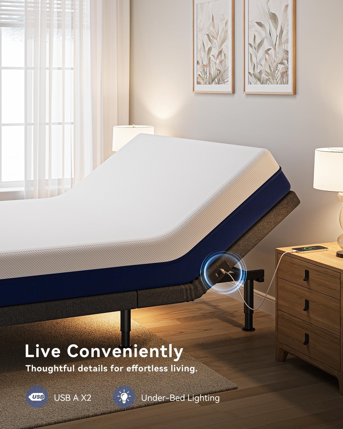 Full Size Adjustable Bed Frame with Massage & Zero Gravity - Electric Bed Frame with Remote, USB Charging, LED Night Light, 7.5-12.5' Adjustable Height, 900LBS Capacity, Quiet Motor