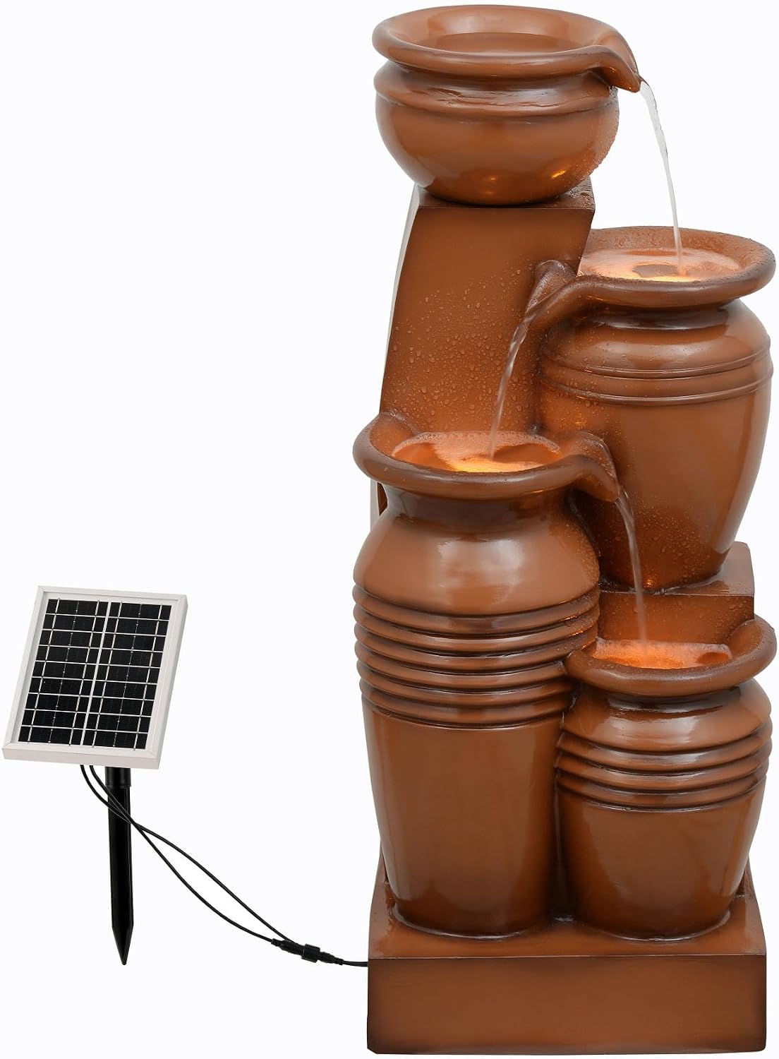 Teamson Home 28.7' 4-Tier Cascading Bowl Solar Powered Water Fountain for Outdoor Living Spaces, Terracotta
