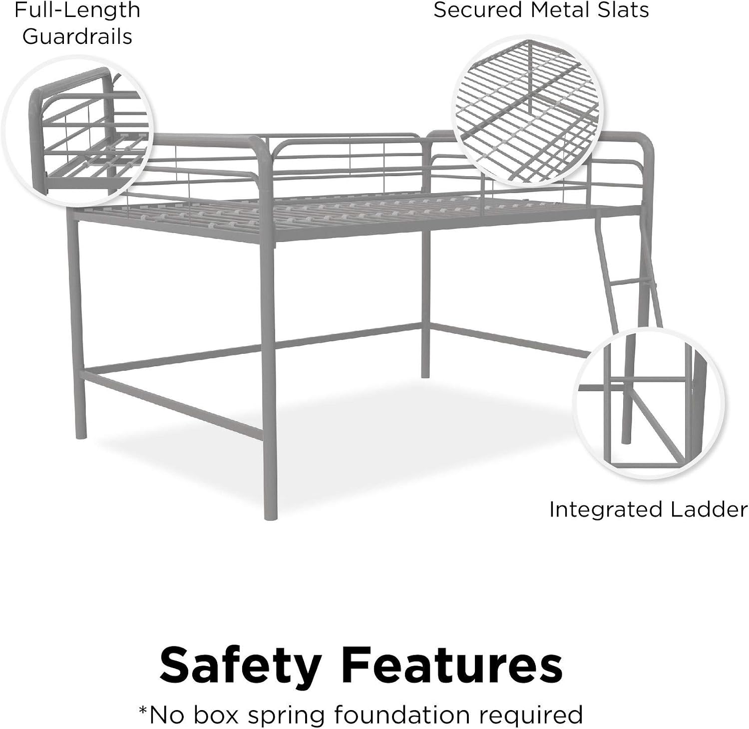 DHP Jett Junior Full Metal Loft Bed, Silver