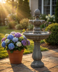 42.2'' Tall 3 Tiered Outdoor Water Fountain, Like Stone Bird Bath Fountain, Elegant Cascading Waterfall Water Feature Decor for Garden, Yard, Patio Landscape Ornament (Grey)