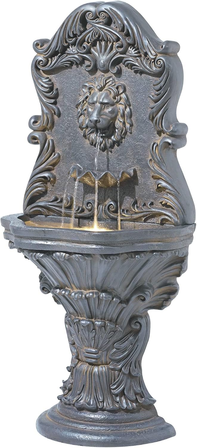 Royal Lion Acanthus 50' High Large Italian Indoor Outdoor Decor Faux Stone Floor Fountain with Light LED Statue Waterfall Water Feature for Outside Garden Patio Yard Backyard - John Timberland