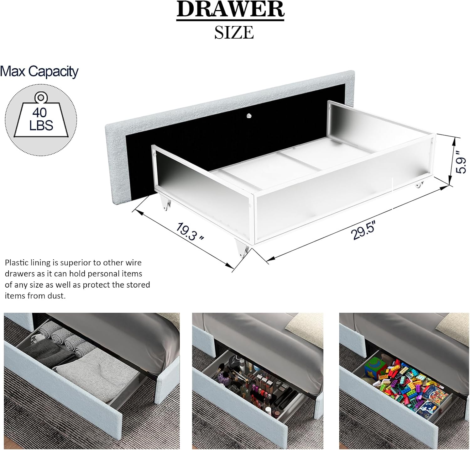 Queen Size Ivory Boucle Upholstered Platform Bed Frame with 4 Storage Drawers, Adjustable Curved Tufted Headboard, Heavy Duty Metal Frame (Boucle, Curved Headboard, Ivory, 4 Drawers)