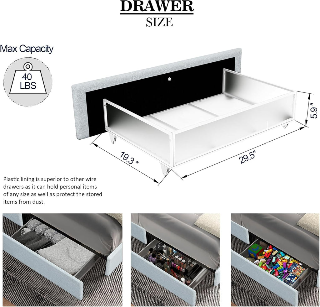 Queen Size Storage Bed Frame with 4 Drawers, Ivory Boucle Upholstered Platform Bed, Vertical Channel Tufted Headboard, Metal Frame Support, No Box Spring Needed | Dust-Proof Storage, High-Capacity Metal, Keyhole Pin Latch, Quick-Setup Tooling