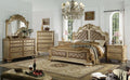 First of a Kind Miranda Gold Finish Traditional 5 Piece King Bedroom Set with Upholstered Tufted Headboard Ornate European Inspired Design Coordinated Furniture Collection