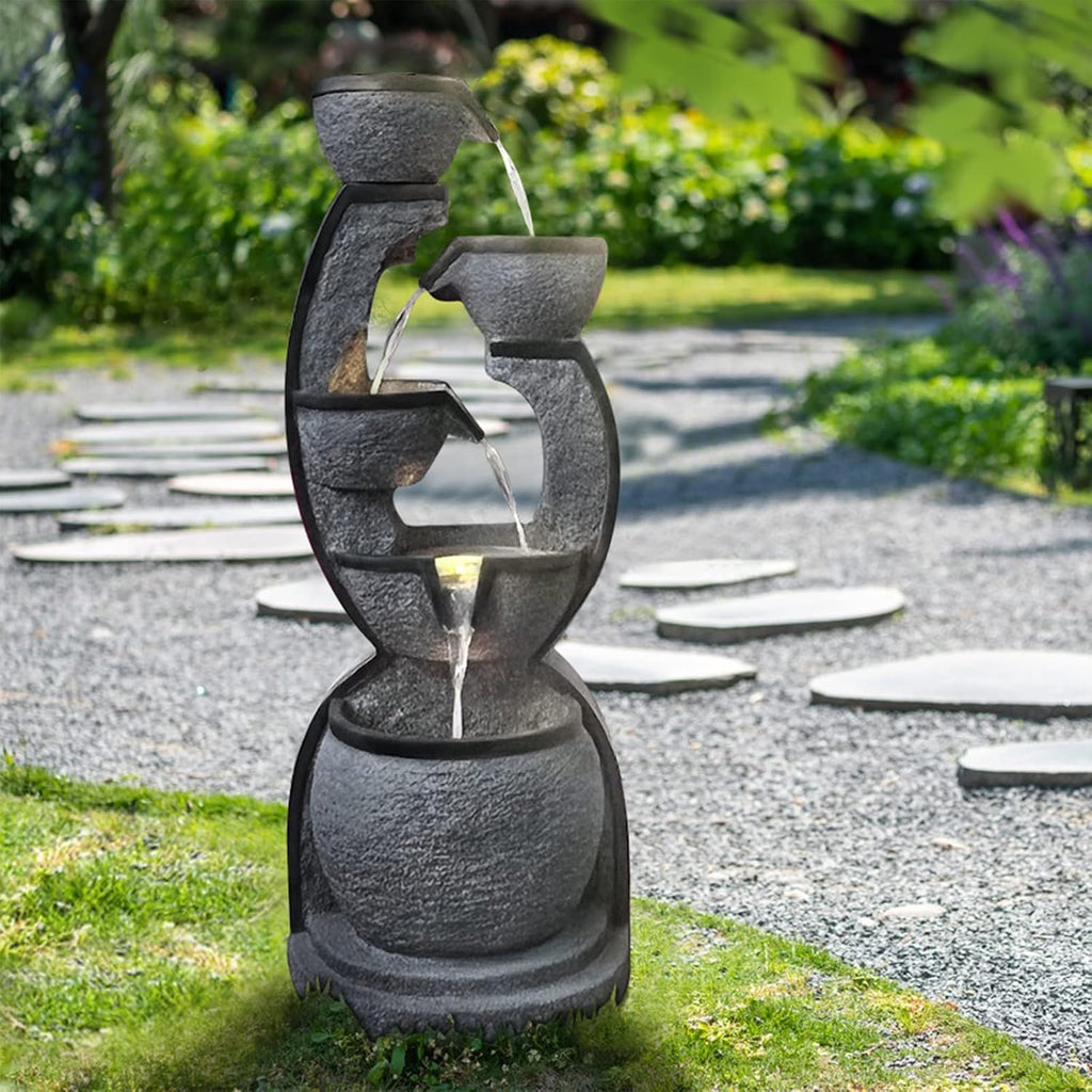 Water Fountain Outdoor 37.4''H Modern Garden Fountains Decor with LED Lighting Resin Indoor Waterfall for Garden, Floor Patio, Deck, Porch, Backyard and Home Art Decor