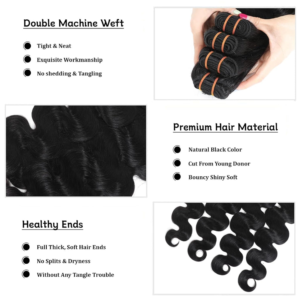 16A Raw Body Wave Bundles Human Hair 100% Human Hair Bundles,Triple Lifespan Virgin Remy Hair Extensions,Keep Texture Silky Soft After Multiple Washes (14 16 18 20 Inch)