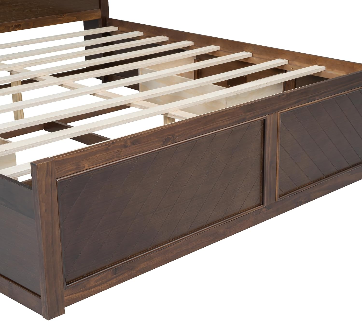 VilroCaz Wood King Size Platform Bed with Storage Headboard and USB Port, Modern Platform Bed Captain's Bed Frame with 2 Drawers, Sturdy Slats Support, Maximize Space (Antique Wood-M4)