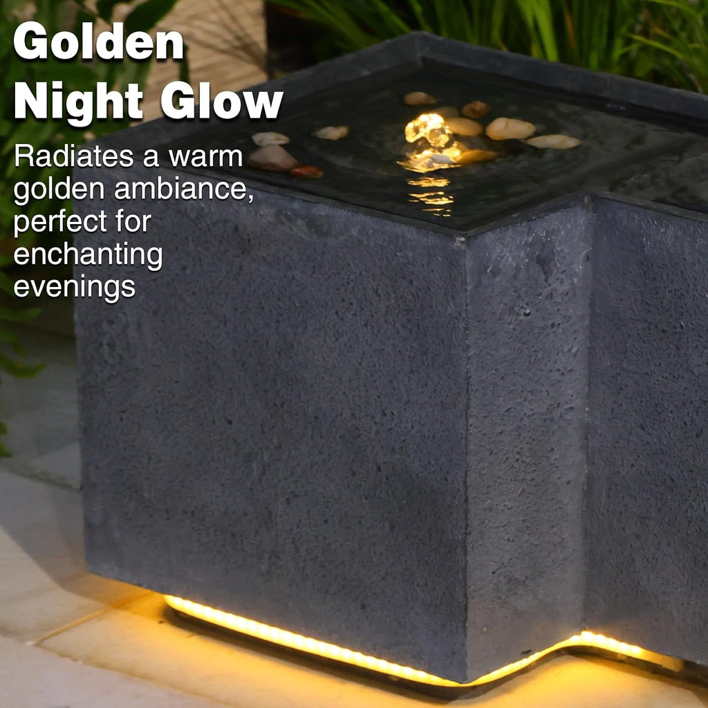 Sunlinua Small Modern Outdoor Water Fountain with 3 Led Lights Tiered Cascading Waterfall Feature with Quiet Pump Floor Water Fountain for Patio Garden Backyard Decking Home and Indoor Décor Brown