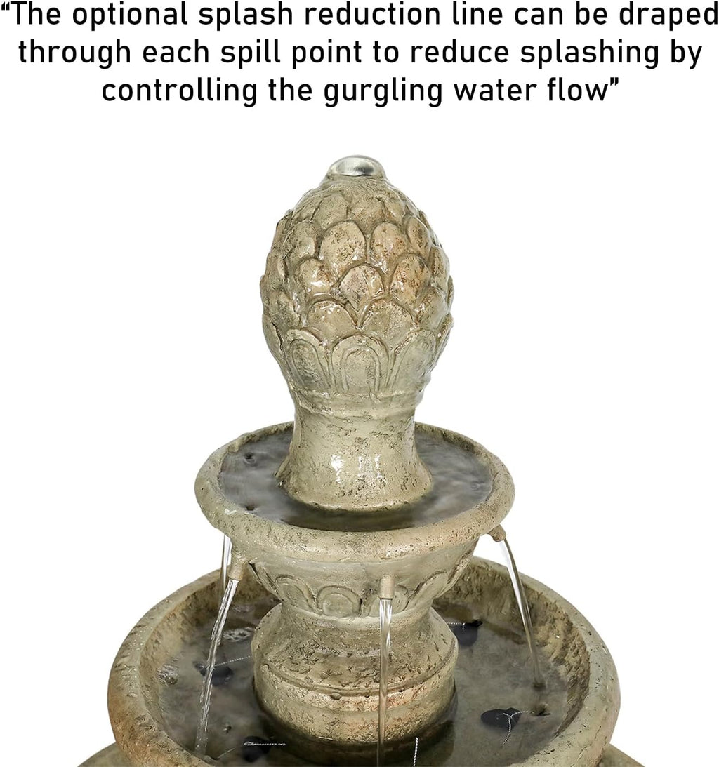 42.5' H Traditional Outdoor Water Fountain with Pineapple Finial – Classic Garden Décor with Flowing Cascade and Antique Stone Finish for Patios, Lawns, and Courtyards