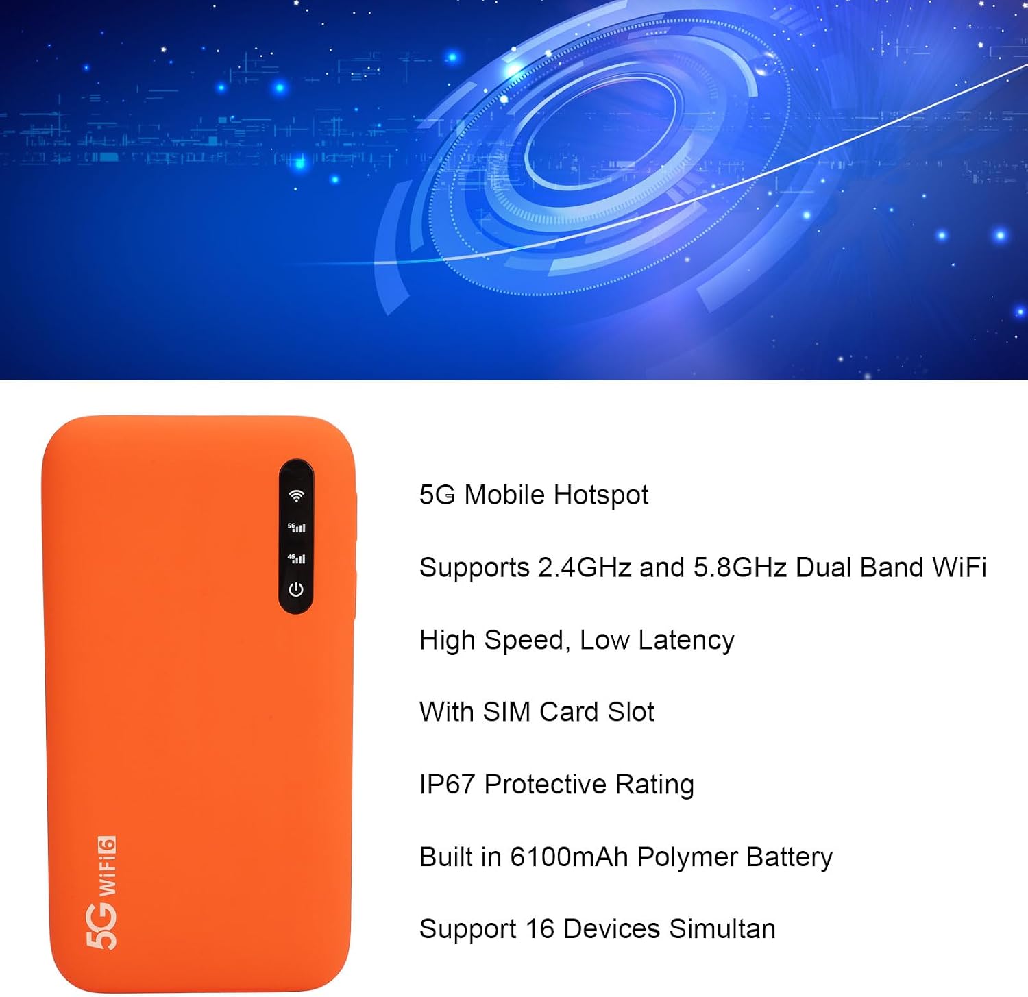 5G&4G Mobile Hotspot - Portable 5g Hotspot Device for Travel, High Speed 2.77Gbps DL 1.25Gbps 16 Devices Capacity, Band 5G Travel Router
