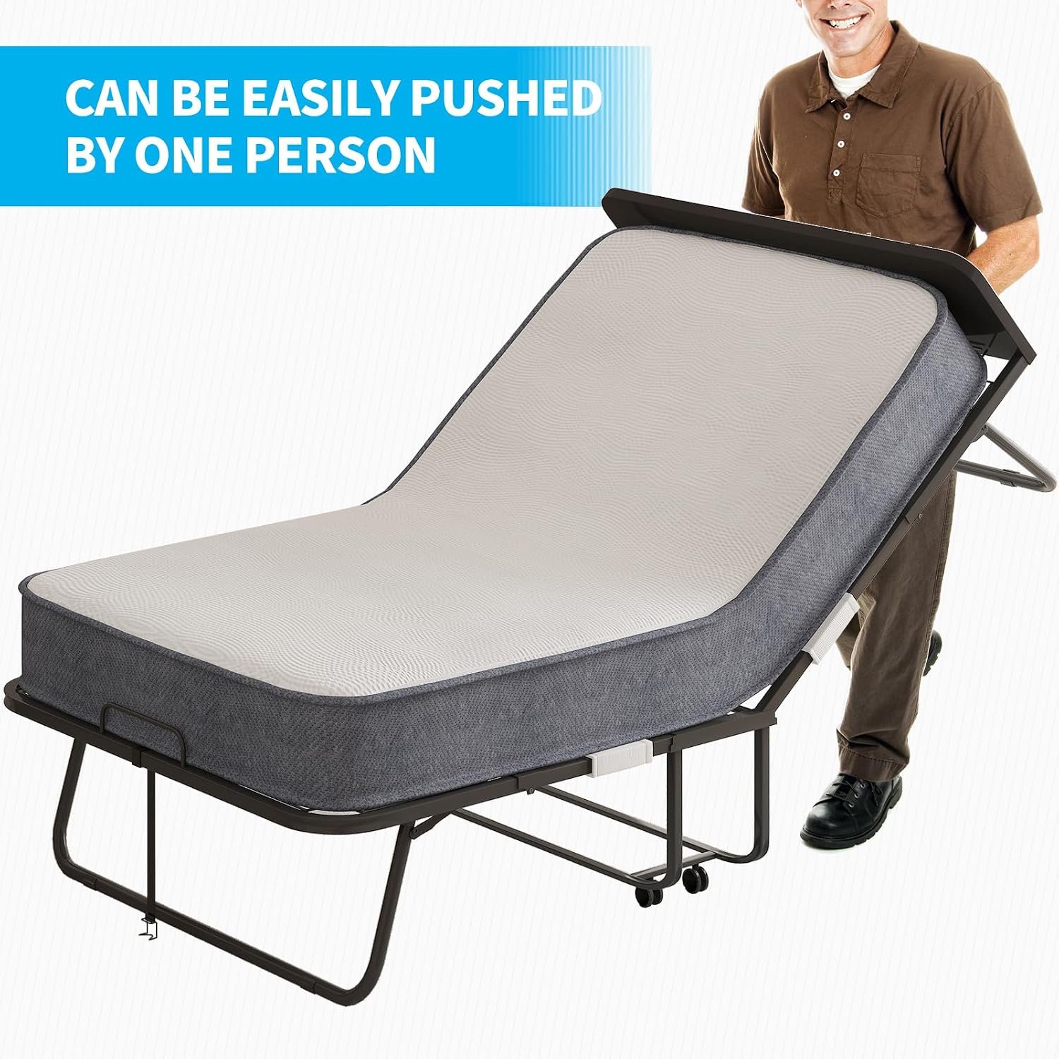 Rollaway Bed with Mattress for Adults, Single Folding Bed with 5'' Mattress, Portable Foldable Beds Fold up Guest Beds with Dustproof Bag & Baffle (Upgrade with Cover)